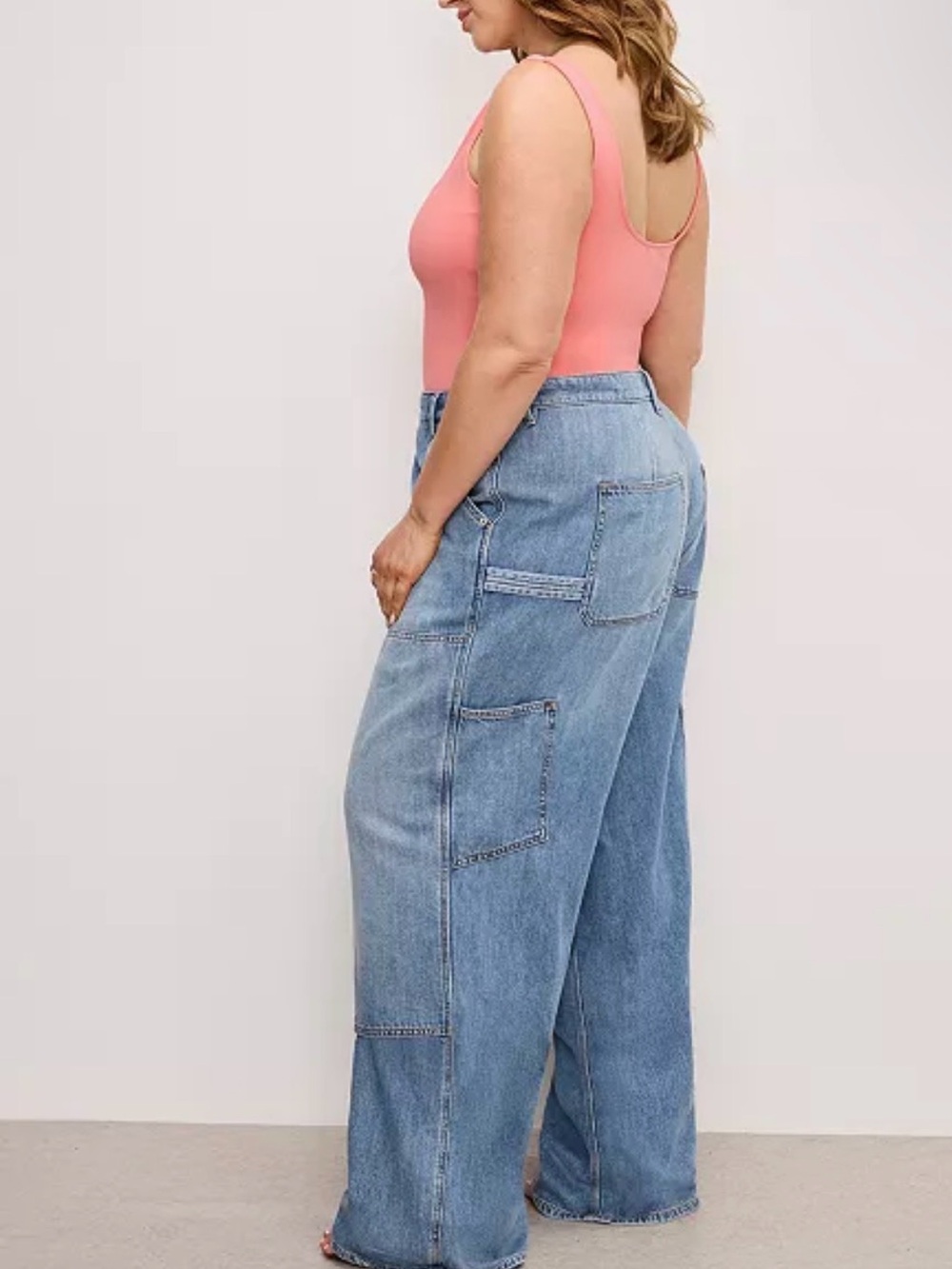 Good American Light Blue Patchwork Wide Leg Jeans